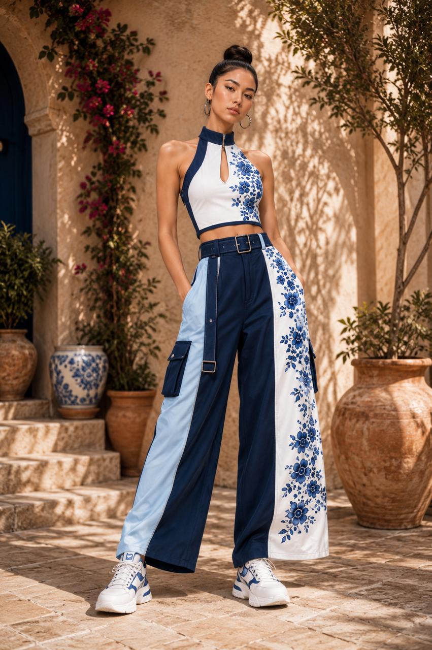 Aabha Blue Cargo Co-ord in Ink Blue & Sky