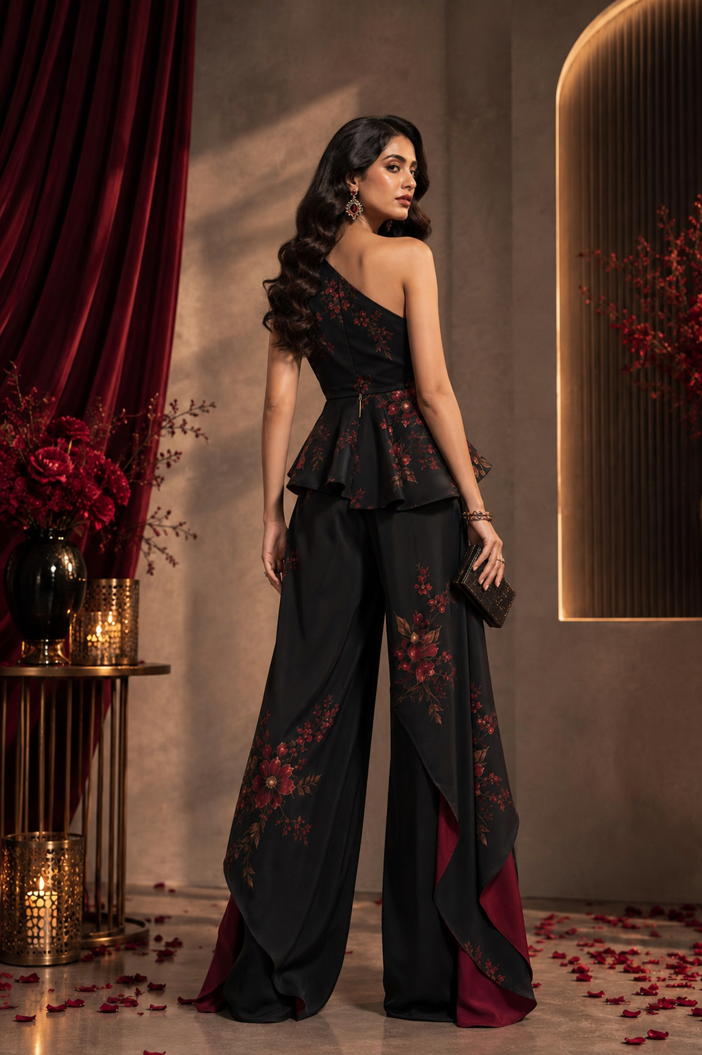 Gulnaar One-Shoulder Peplum Co-ord — Rear three-quarter visual reference